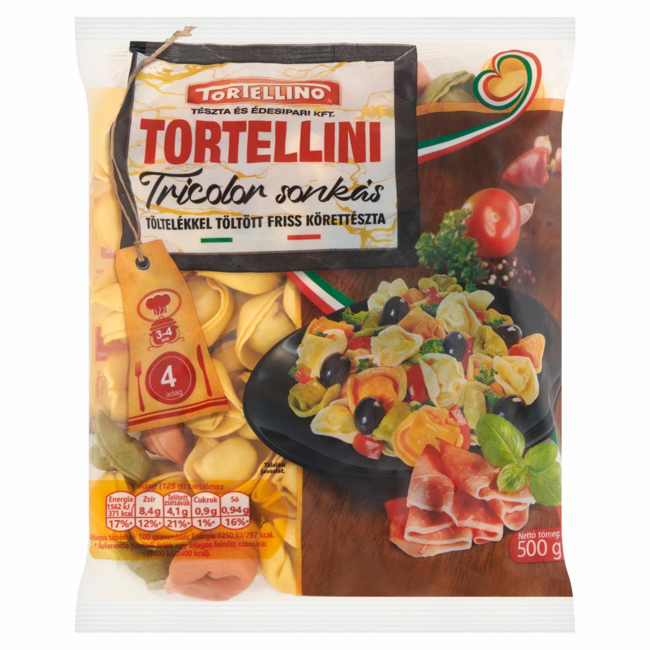 Képek - Tortellino Tortellini Tricolor sonkás töltelékkel töltött friss körettészta 500 g