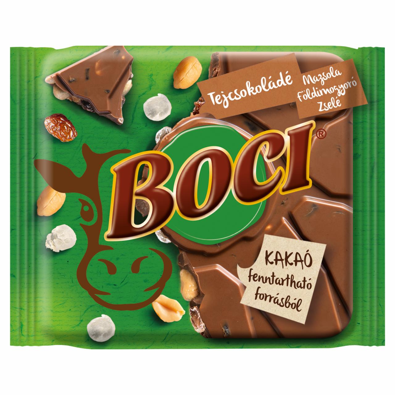 Képek - Boci tejcsokoládé földimogyoróval, zselével és mazsolával 90 g