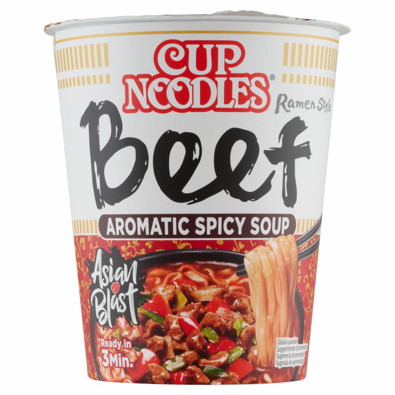 Képek - Nissin Cup Noodles fűszeres instant tésztaleves, marha ízesítéssel ázsiai módra 64 g