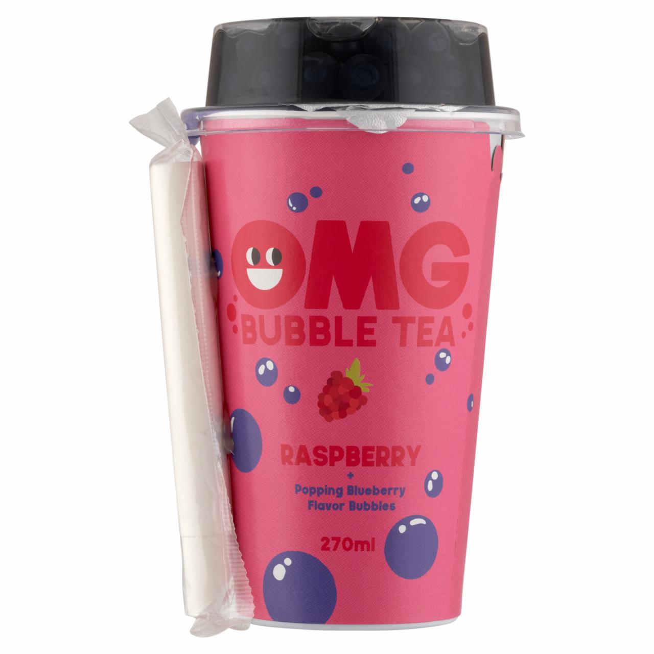 Képek - OMG Bubble tea málna ízű üdítőital & áfonya ízű szétpattanó golyóval 270 ml