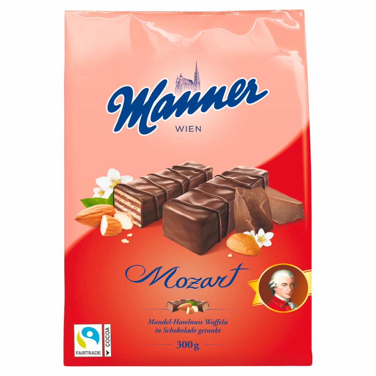 Képek - Manner Mozart ostyaszeletek mandulás-mogyorókrémes töltelékkel étcsokoládéval bevonva 300 g