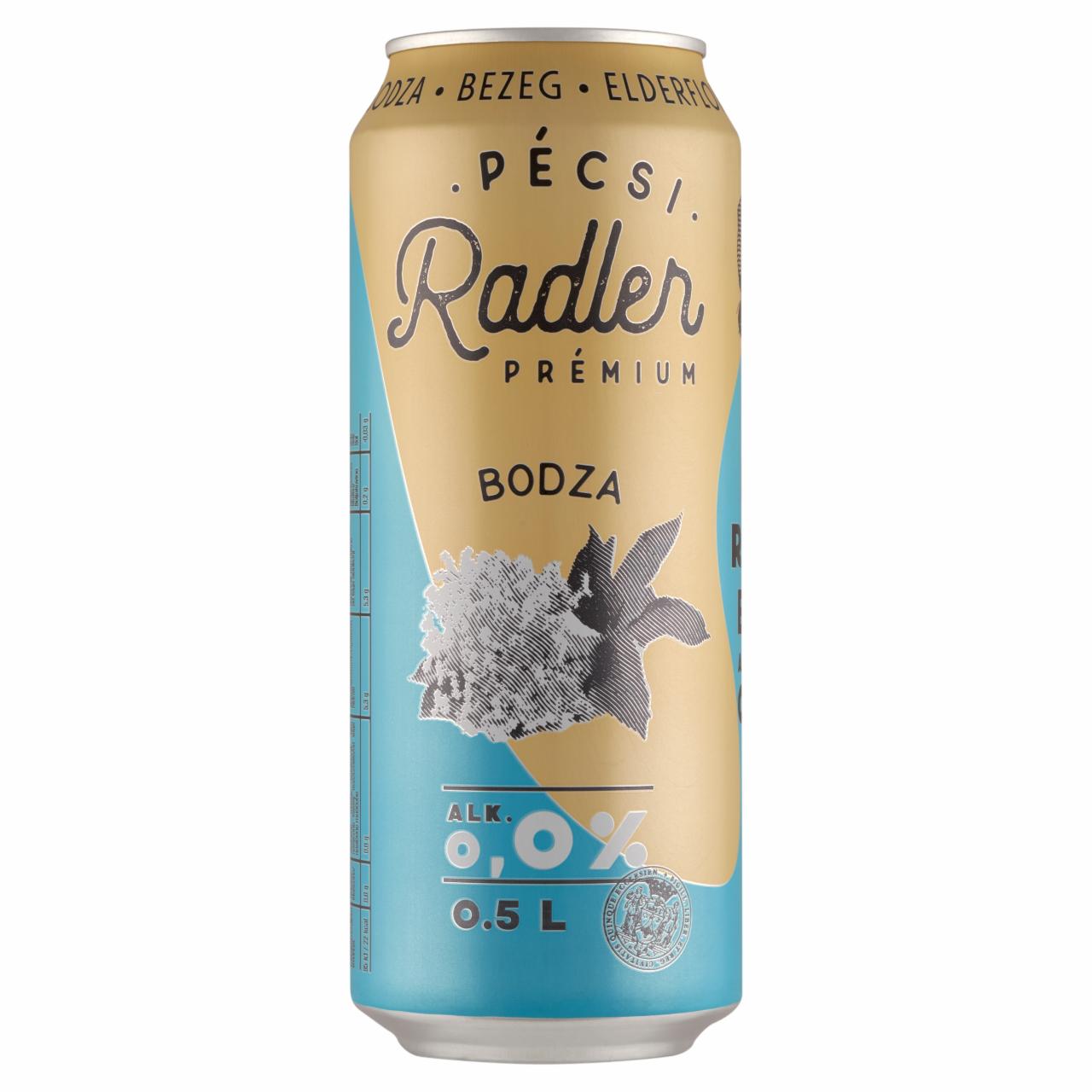 Képek - Pécsi Radler Prémium Bodza alkoholmentes világos sör és bodza ízű szénsavas üdítőital 0,0% 0,5 l