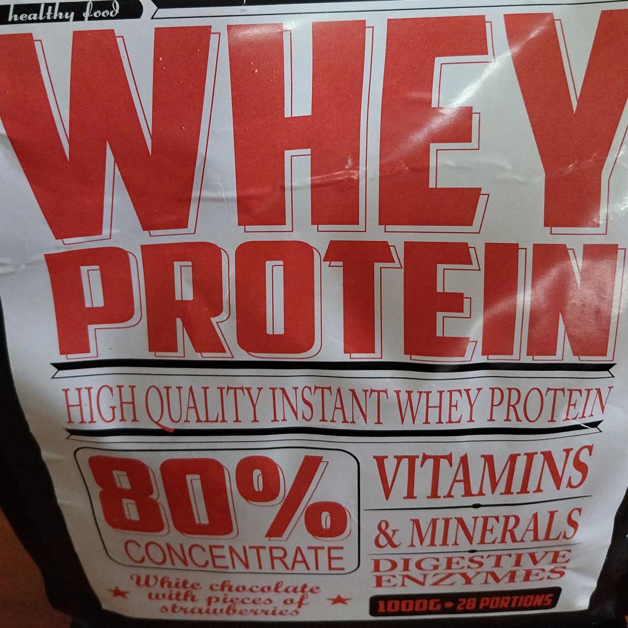 Képek - Whey protein 80% White chocolate with pieces of strawberries FitBoom