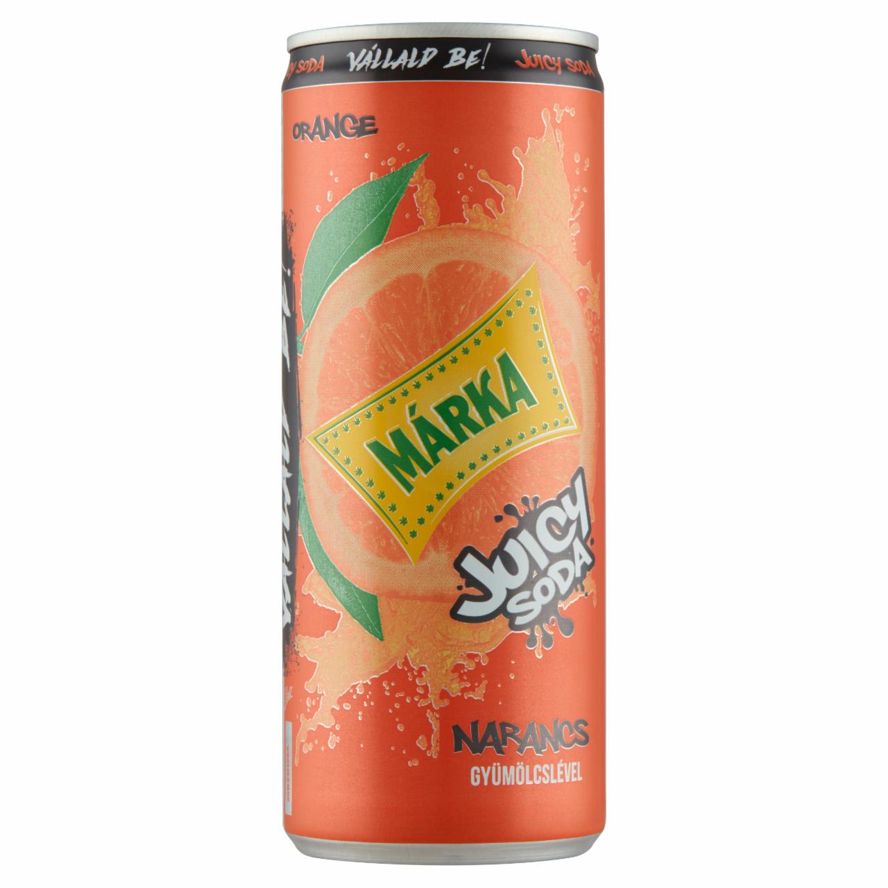 Képek - Márka Juicy Soda narancs szénsavas üdítőital cukorral és édesítőszerrel 250 ml