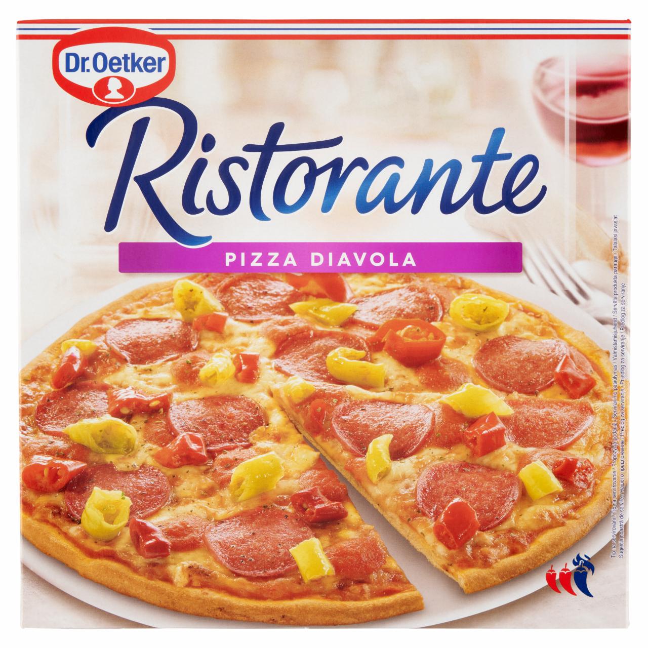 Képek - Dr. Oetker Ristorante Pizza Diavola gyorsfagyasztott pizza csípős szalámival, chili paprikával 350 g