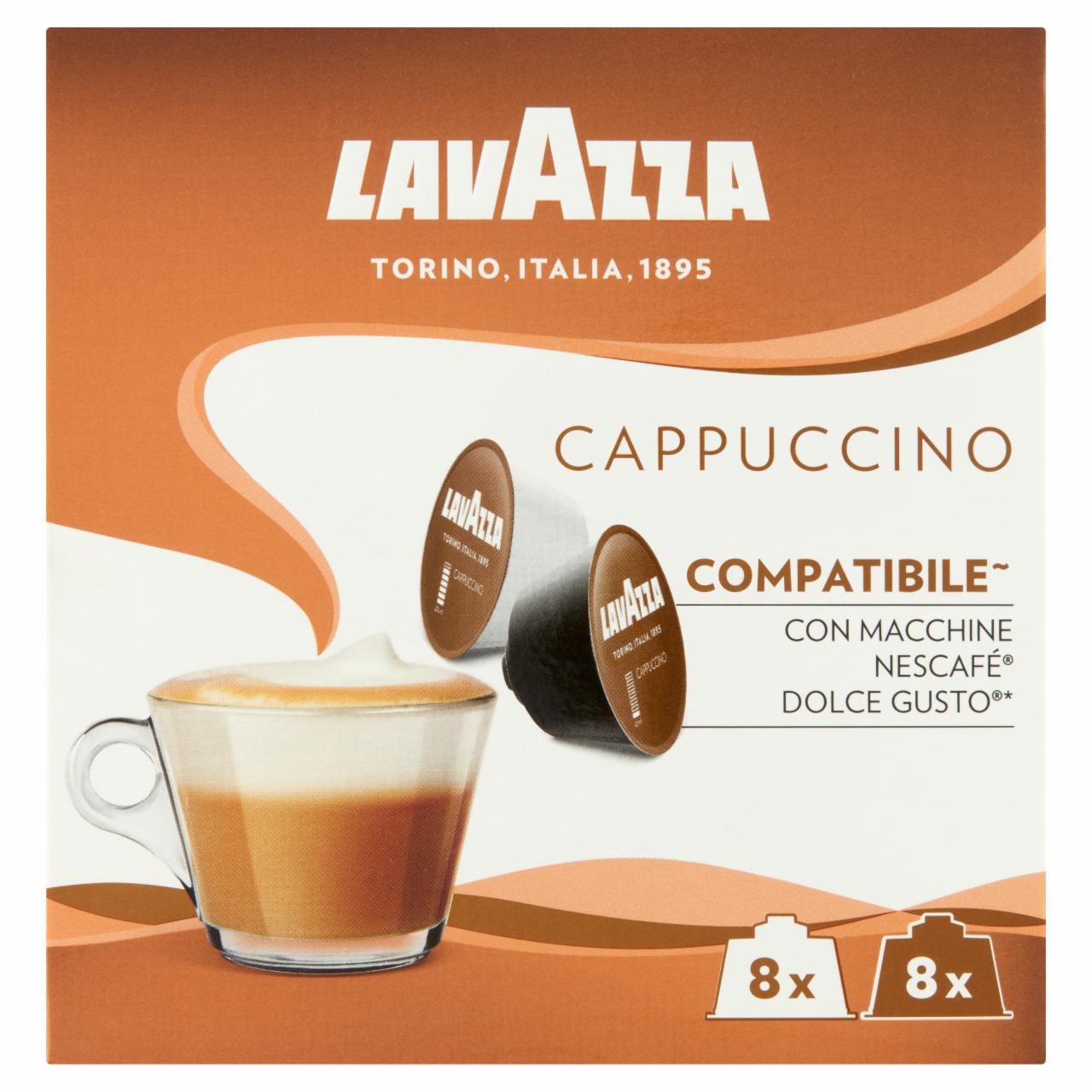 Képek - Lavazza Cappuccino teljes tejpor és őrölt pörkölt kávé kapszulákban 8 x 17 g + 8 x 8 g (200 g)