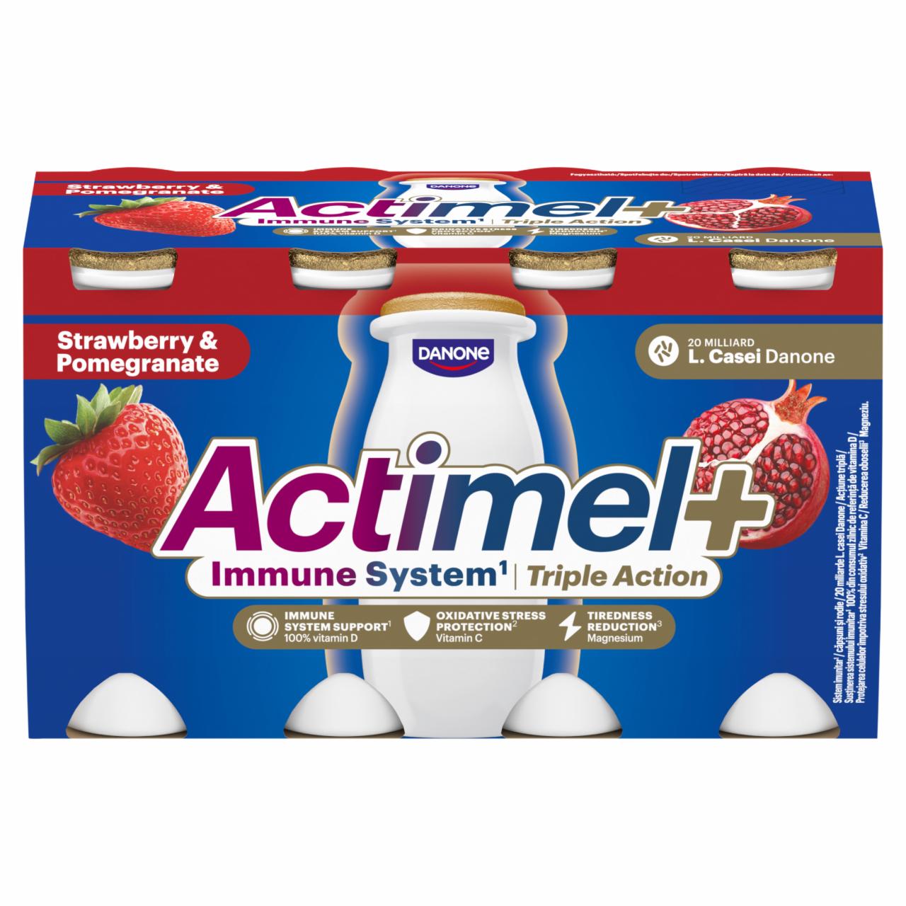 Képek - Danone Actimel+ eper- és gránátalmaízű zsírszegény joghurtalapú ital 4 x 100 g (400 g)