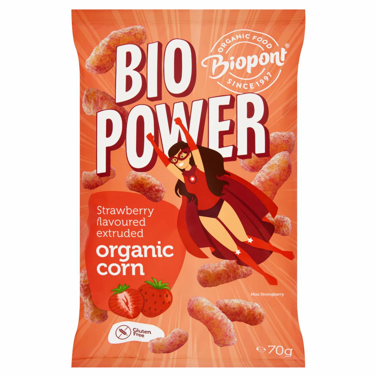 Képek - Biopont Bio Power BIO gluténmentes extrudált kukorica valódi eperporral 70 g