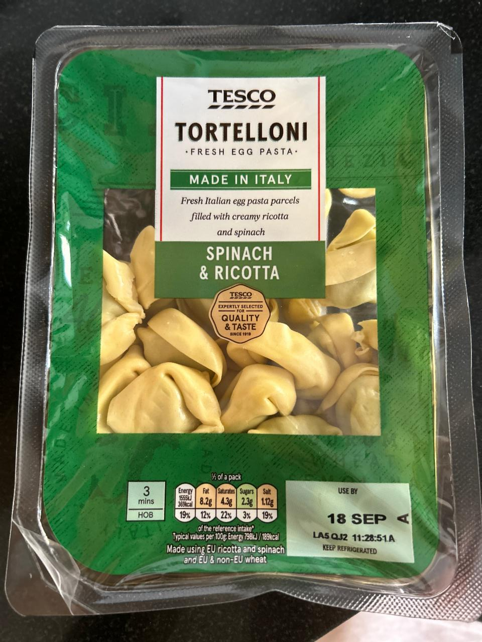 Képek - Tesco tortelloni friss 4 tojásos durumtészta ricotta sajttal és spenóttal töltve