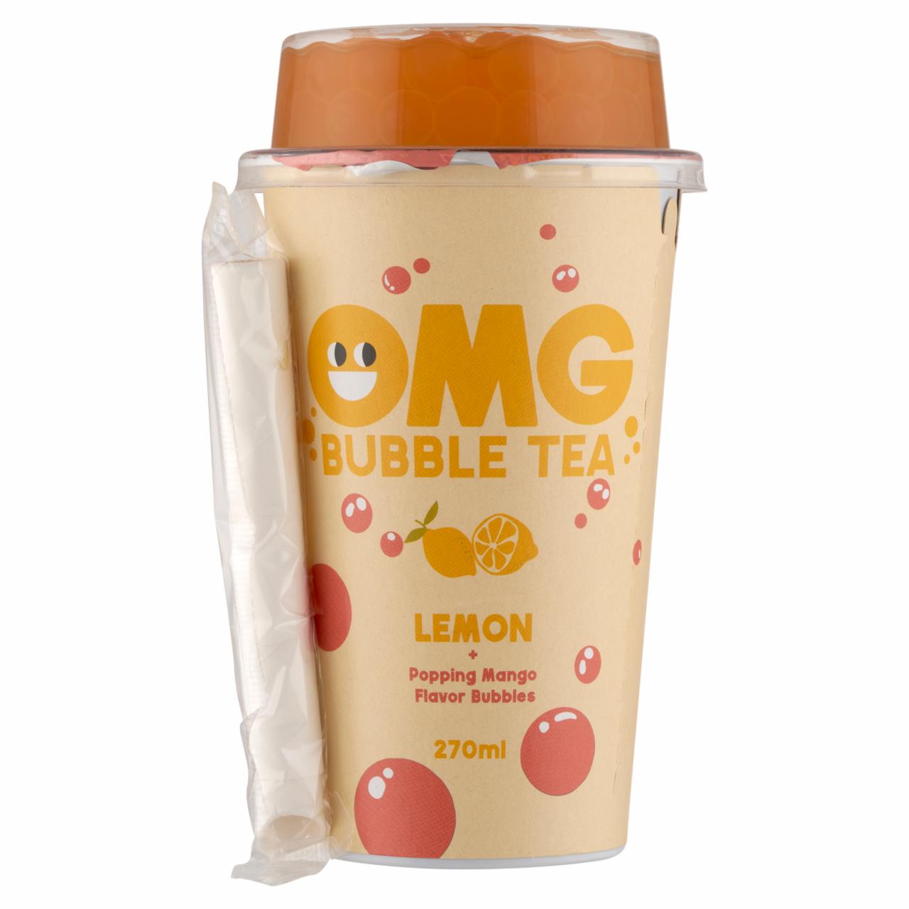 Képek - OMG Bubble tea citrom ízű üdítő yerba mate tea kivonattal & mangó ízű szétpattanó golyóval 270 ml