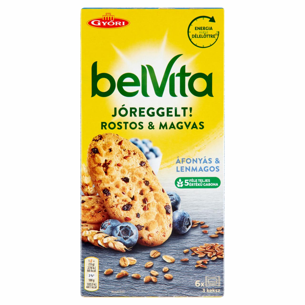 Képek - Belvita JóReggelt! rostos, magvas keksz áfonyával és lenmaggal 6 x 45 g (270 g)