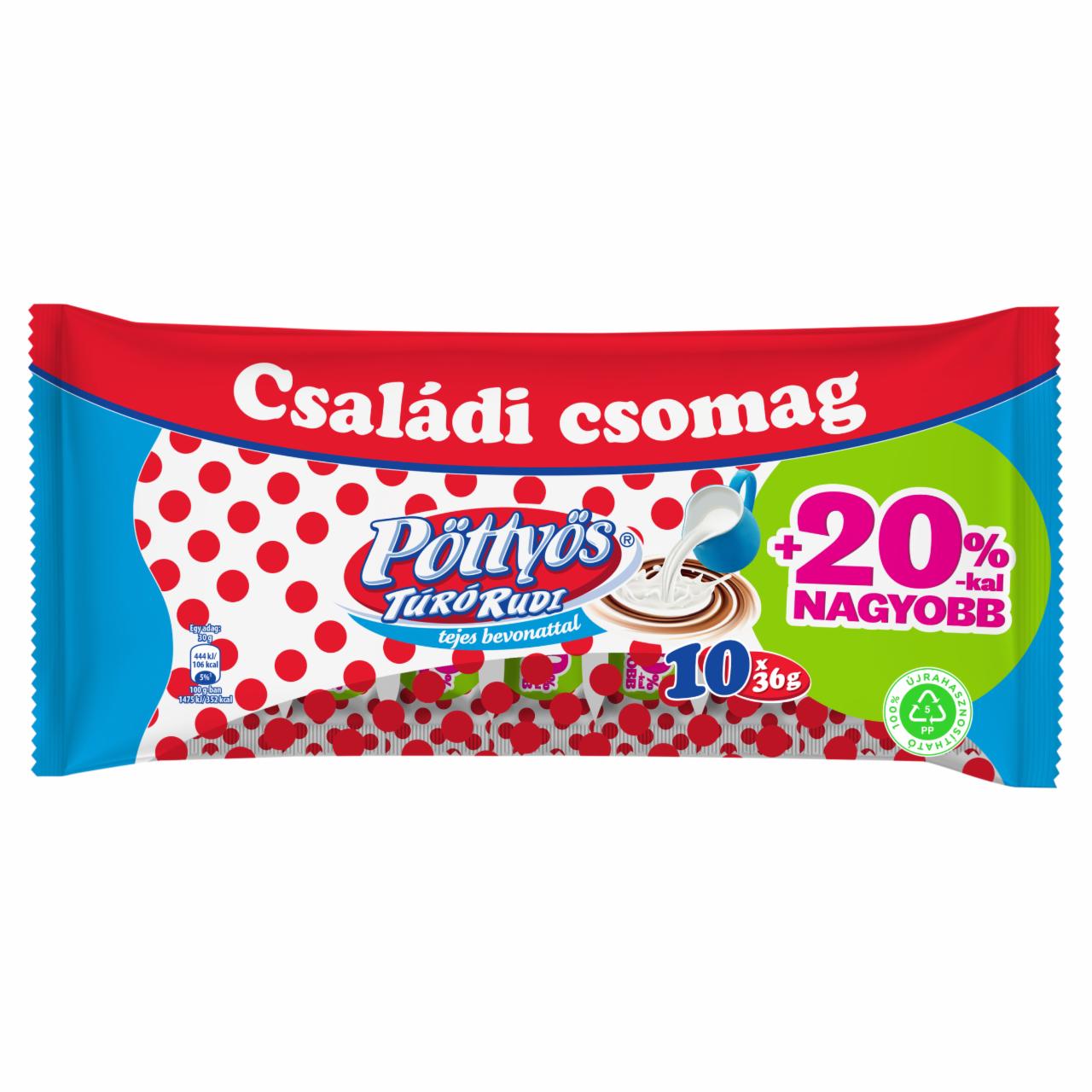 Képek - Pöttyös Túró Rudi családi csomag natúr túródesszert kakaós tejes bevonattal 10 x 36 g (360 g)