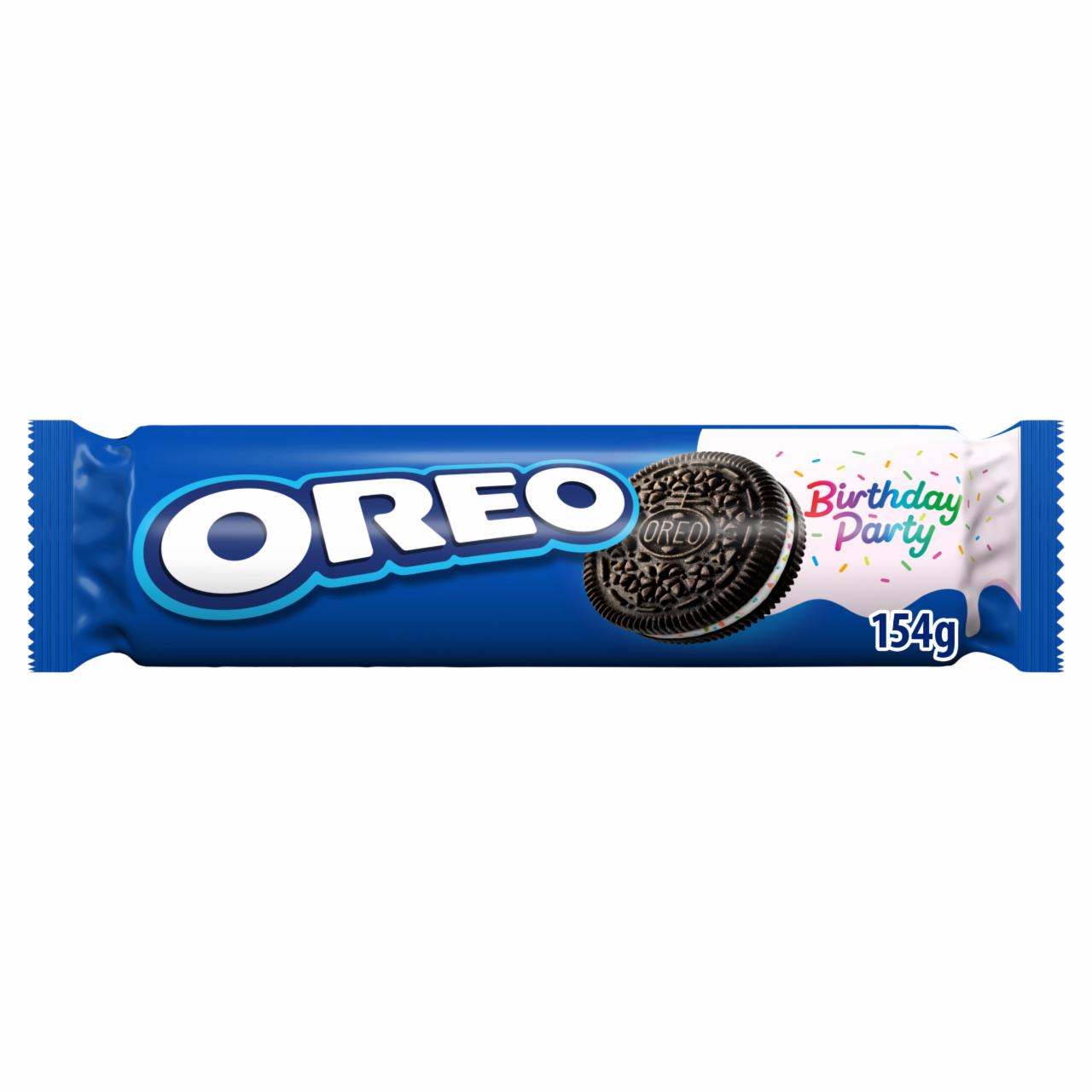 Képek - Oreo Birthday Party karamellízű töltelékkel töltött kakaós keksz színes dekorációs pelyhekkel 154 g