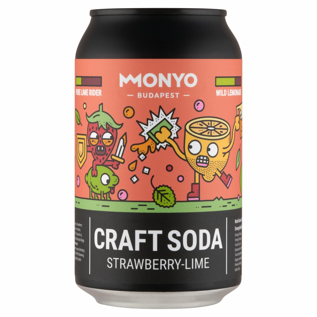 Képek - MONYO Craft Soda alkoholmentes szénsavas kraft üdítőital eperrel és lime-mal 0,33 l