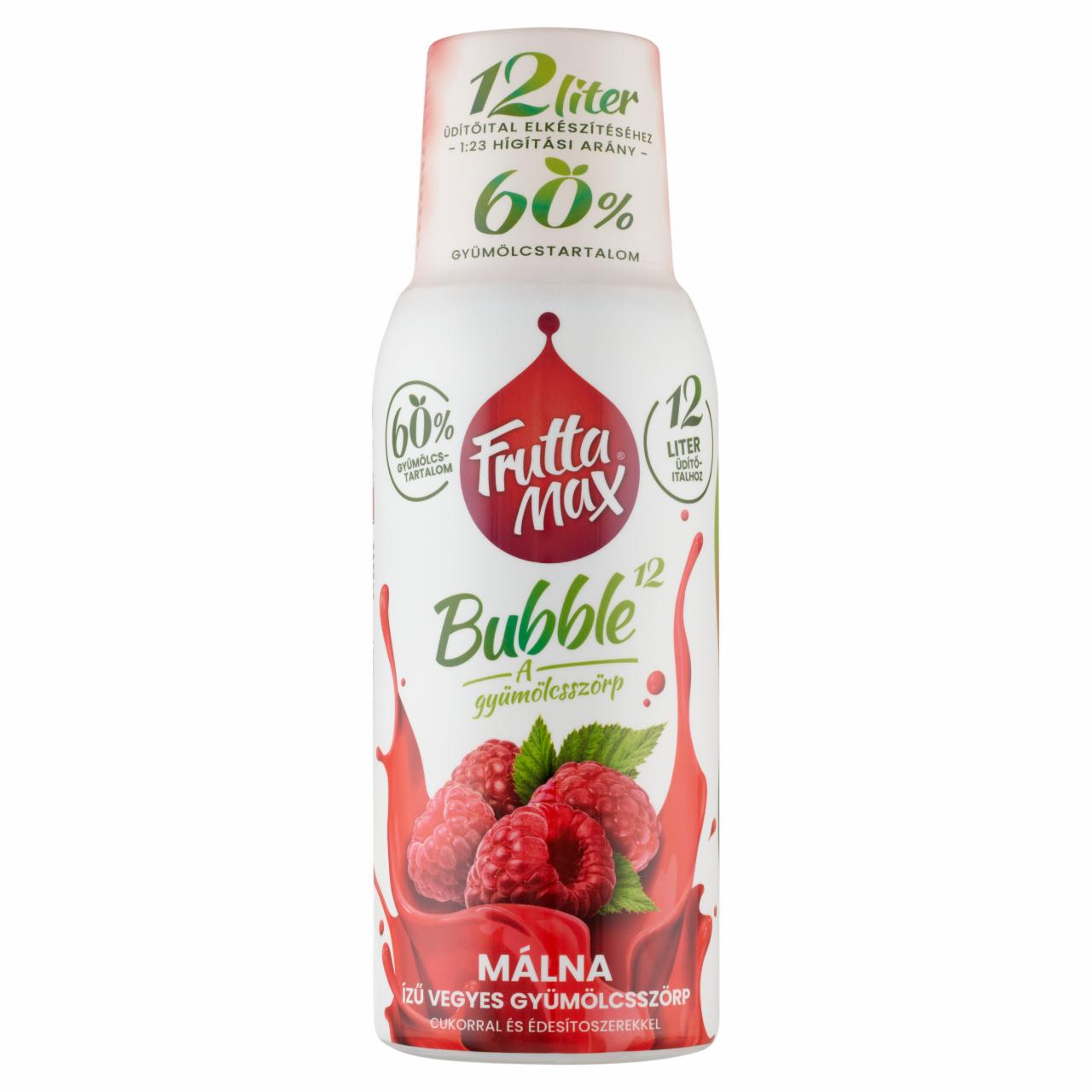 Képek - FruttaMax Bubble¹² málna ízű vegyes gyümölcsszörp cukorral és édesítőszerekkel 500 ml 