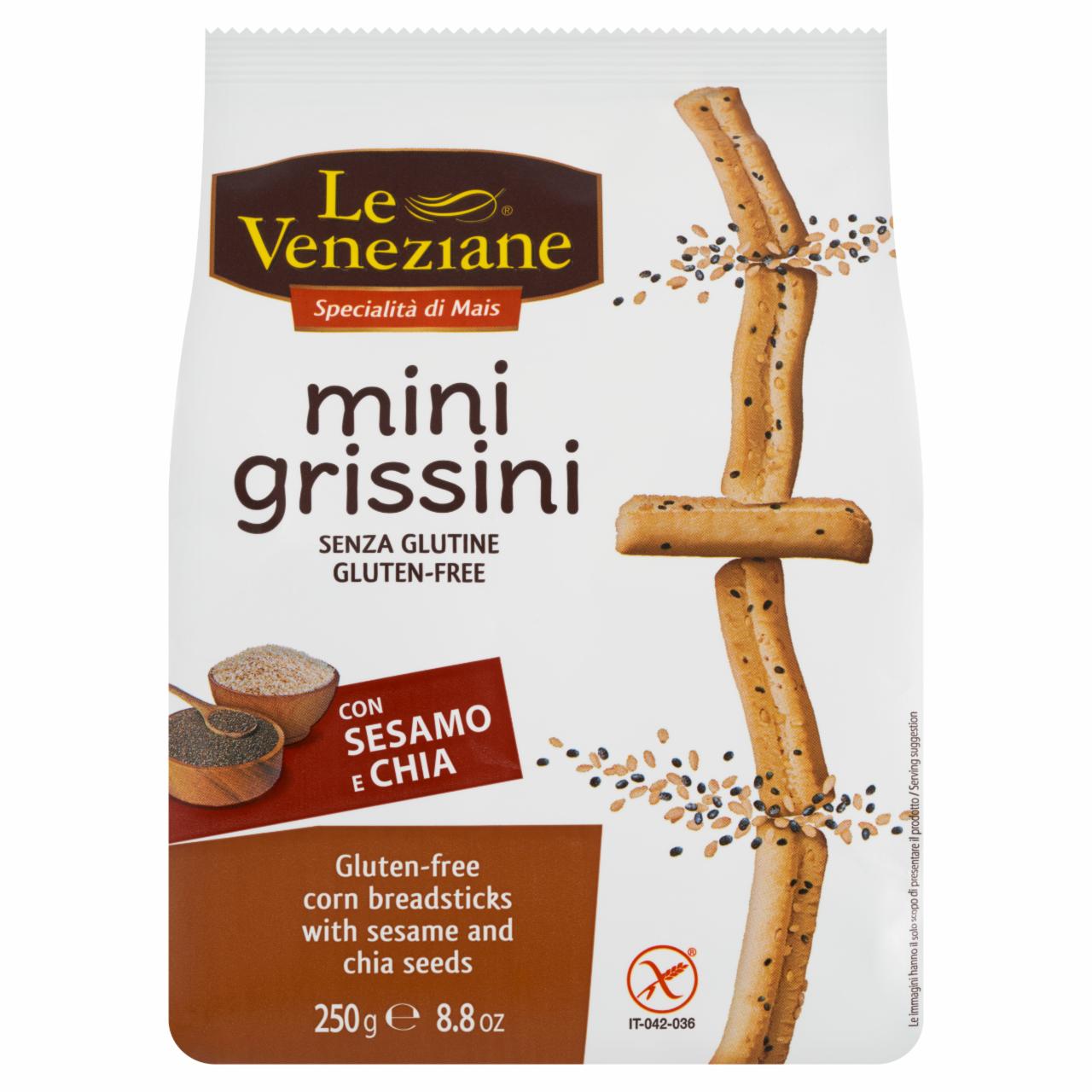 Képek - Le Veneziane Mini Grissini kukoricaliszttel készült sós rúd szezámmaggal és chia maggal 250 g