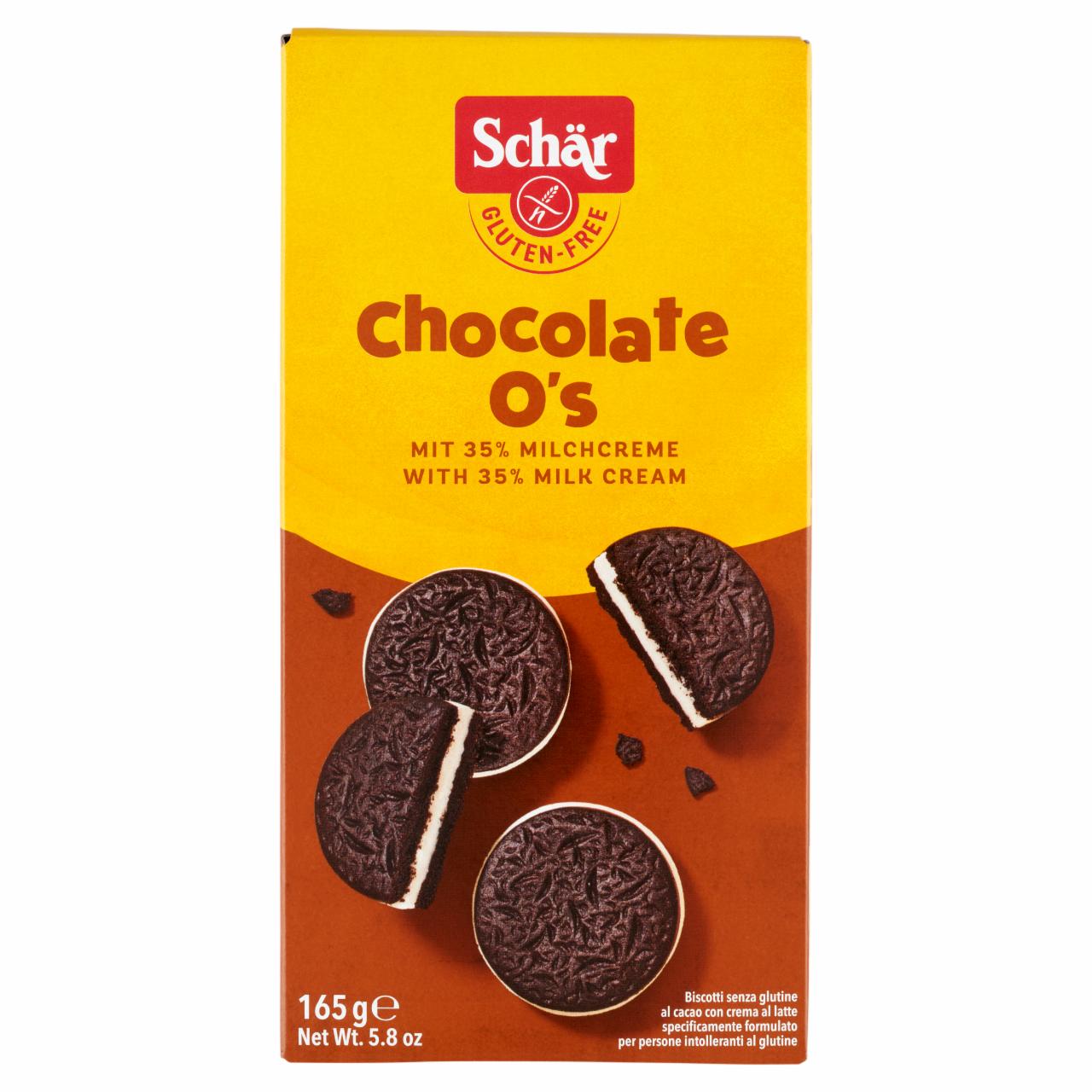 Képek - Schär Chocolate O's gluténmentes kakaós keksz tejkrémes töltelékkel 165 g