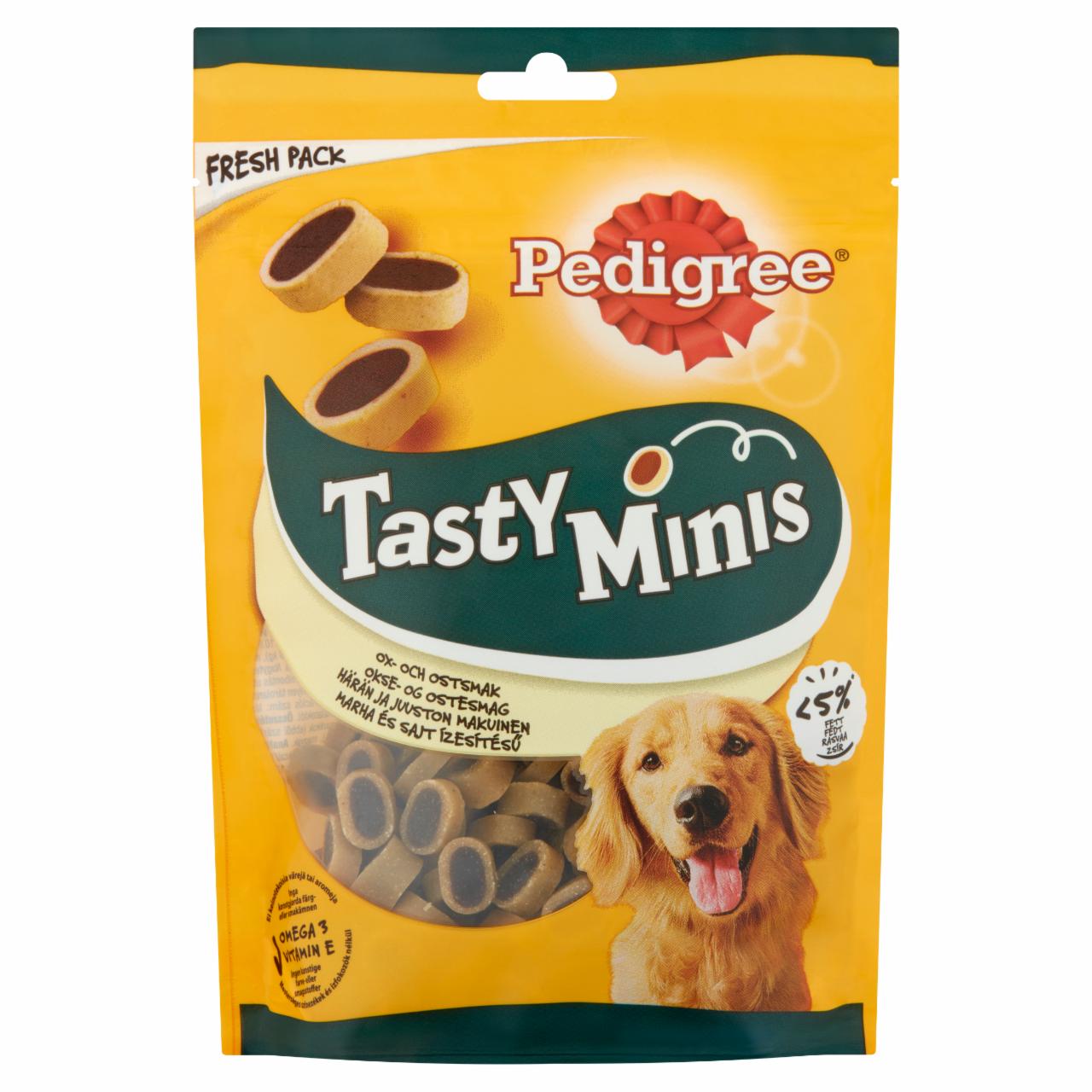 Képek - Pedigree Tasty Minis marha és sajt ízesítésű kiegészítő állateledel felnőtt kutyák számára 140 g