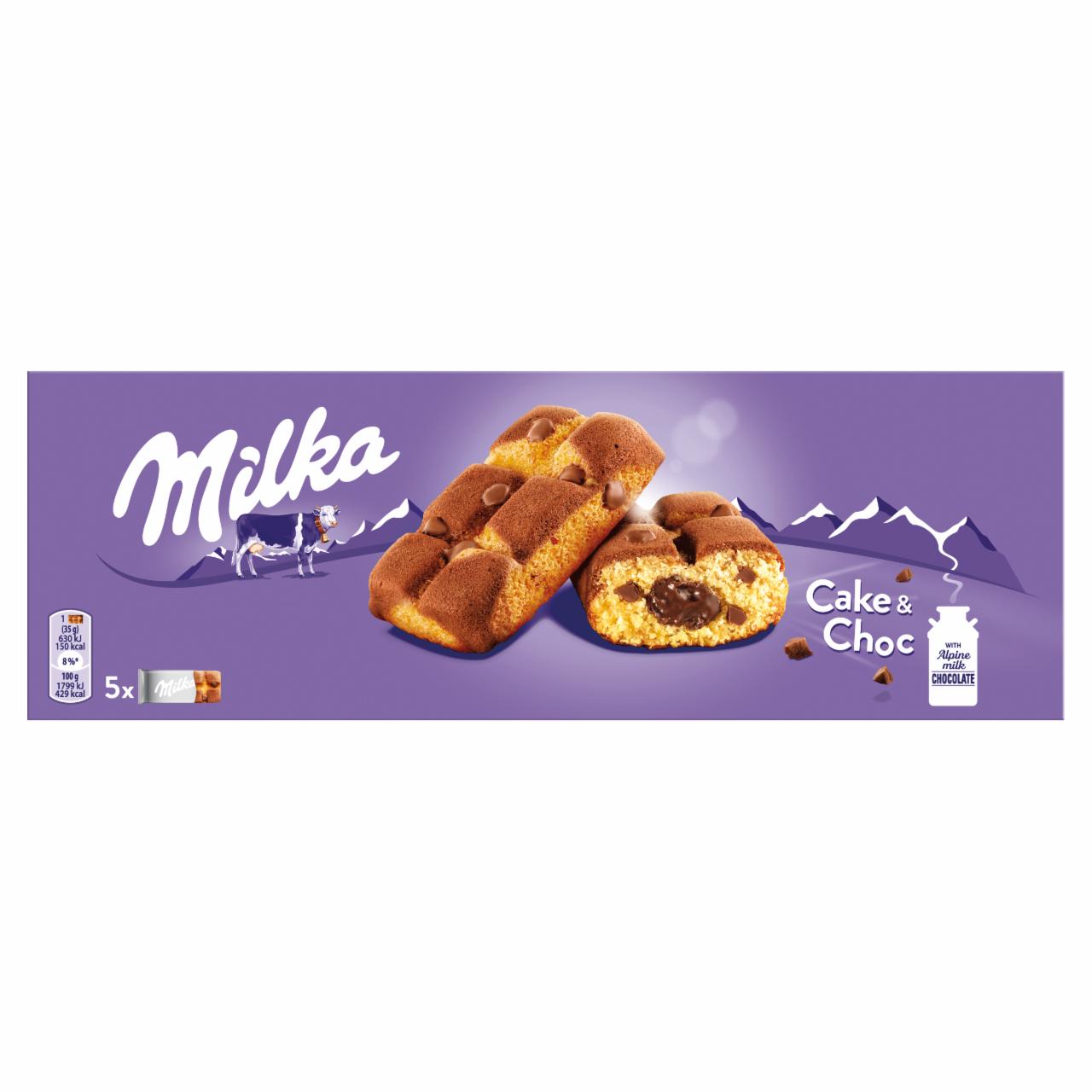 Képek - Milka Cake & Choc piskóta tejcsokoládé darabokkal és csokoládés töltelékkel 35 g