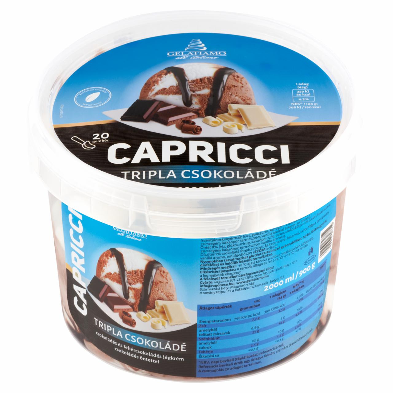 Képek - Gelatiamo Capricci Tripla Csokoládé csokoládés & fehércsokoládés jégkrém csokoládés öntettel 2000 ml