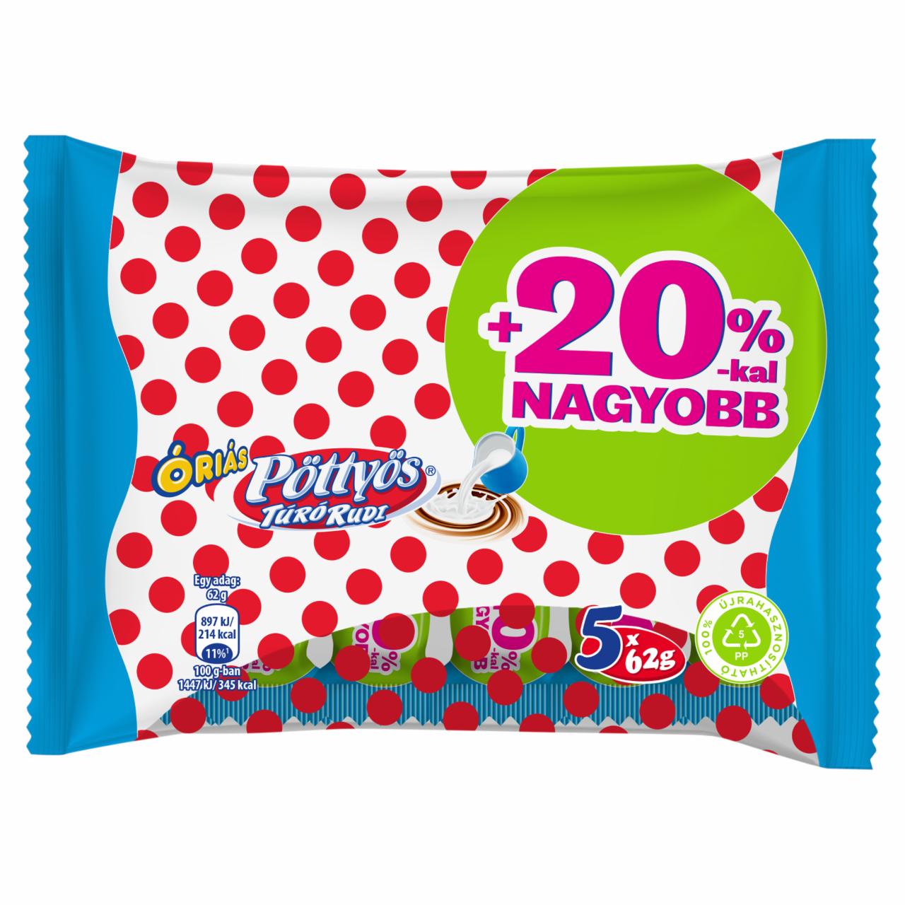 Képek - Pöttyös Óriás Túró Rudi natúr túródesszert tejes bevonattal 5 x 62 g (310 g)