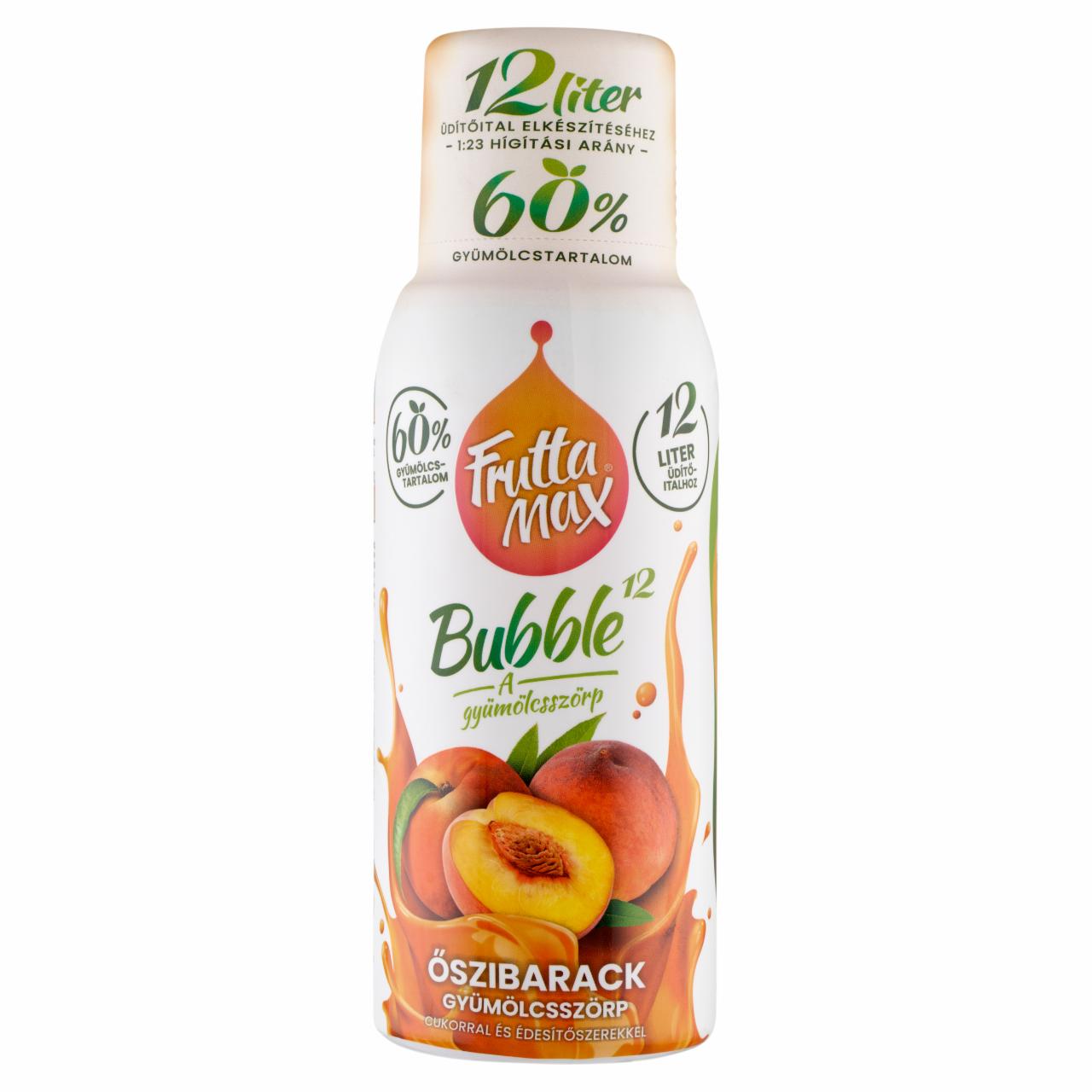 Képek - FruttaMax Bubble¹² őszibarack gyümölcsszörp cukorral és édesítőszerekkel 500 ml