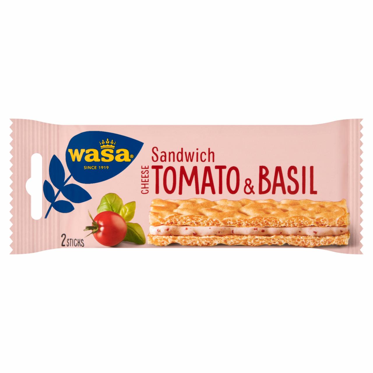 Képek - Wasa Sandwich ropogós búzakenyér sajtos-paradicsomos-bazsalikomos ízű töltelékkel 2 szelet 40 g