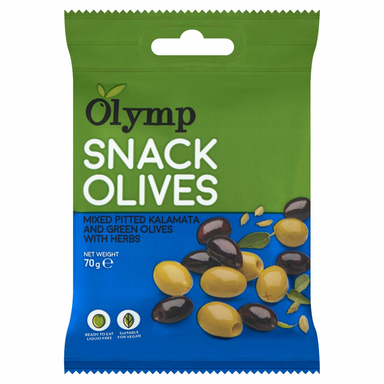 Képek - Olymp Snack Olives fűszerezett zöld & kalamata magozott olajbogyó 70 g