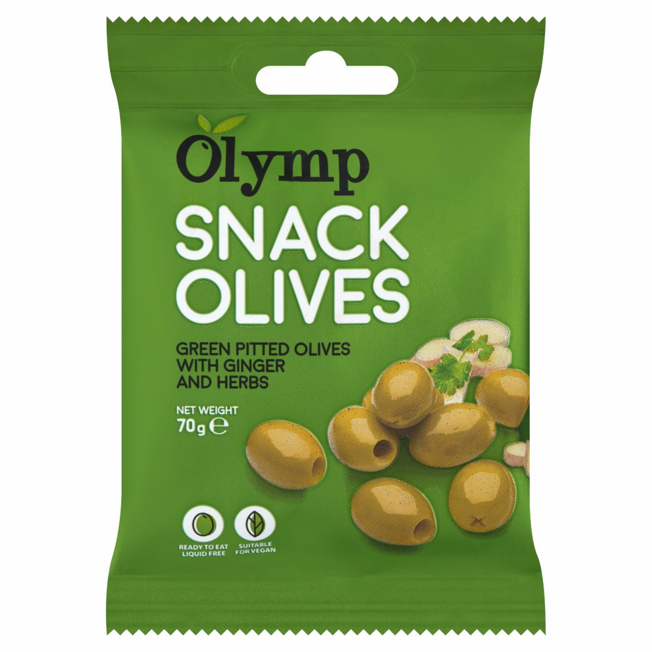 Képek - Olymp Snack Olives fűszerezett zöld magozott olajbogyó gyömbérrel 70 g