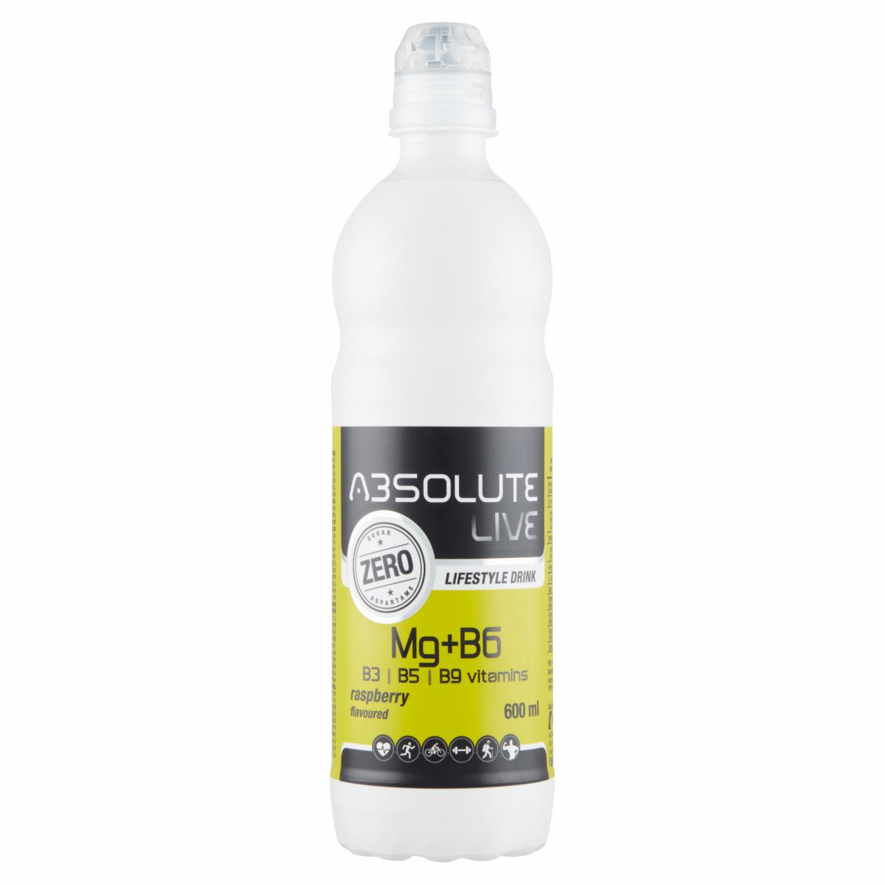 Képek - Absolute LifeStyle Mg+B6 energiamentes málna ízű szénsavmentes forrásvíz alapú üdítőital 600 ml