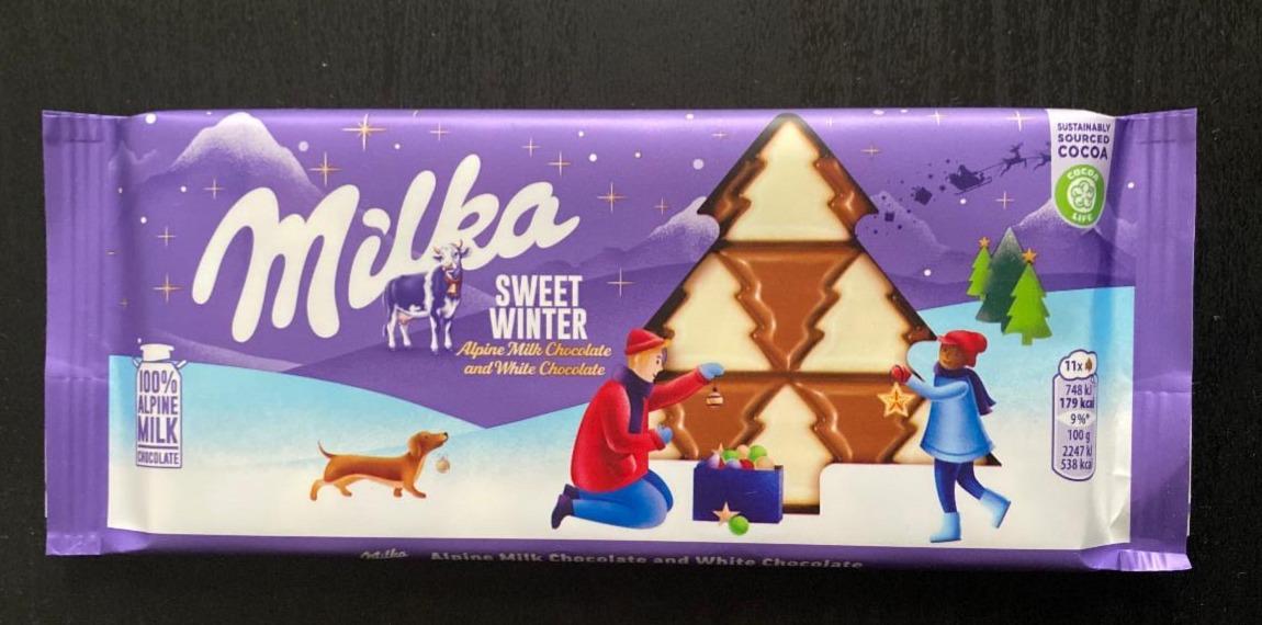 Képek - Milka Sweet Winter alpesi tej felhasználásával készült tejcsokoládé és fehér csokoládé 100 g