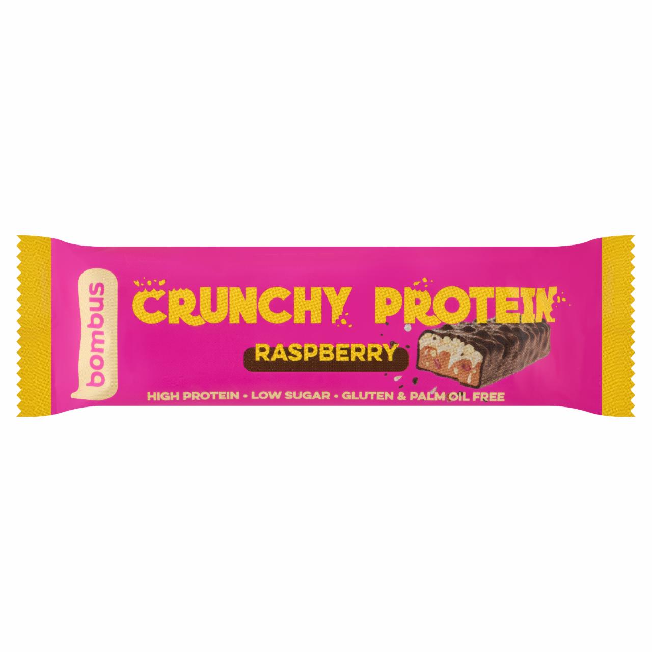 Képek - Bombus Crunchy Protein proteinszelet tejcsokoládéval, ropogóssal, málna ízzel és édesítőszerrel 50 g