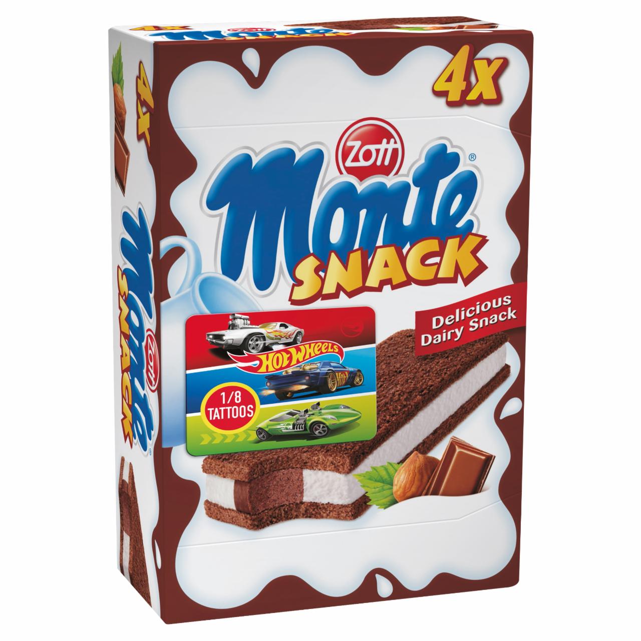 Képek - Zott Monte Snack tejes, csokoládés-mogyorós krémmel töltött sütemény 4 x 29 g (116 g)