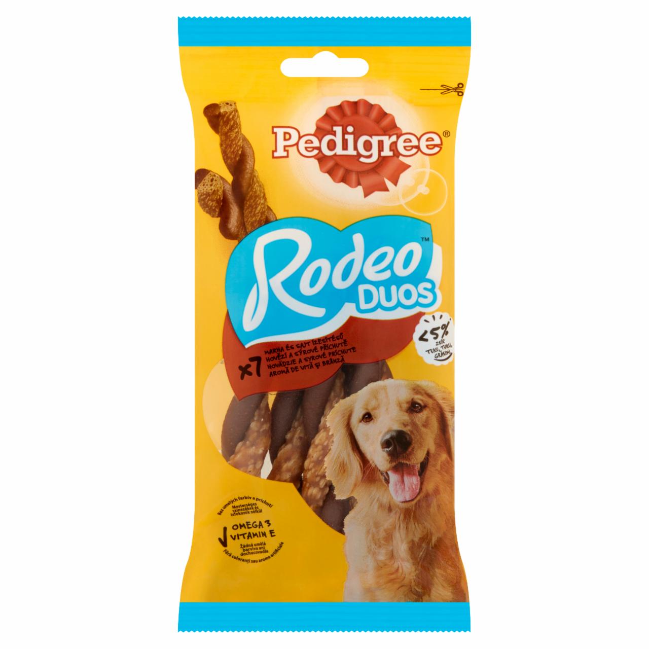 Képek - Pedigree Rodeo Duos marha és sajt ízesítésű kiegészítő állateledel felnőtt kutyák számára 7 db 123 g