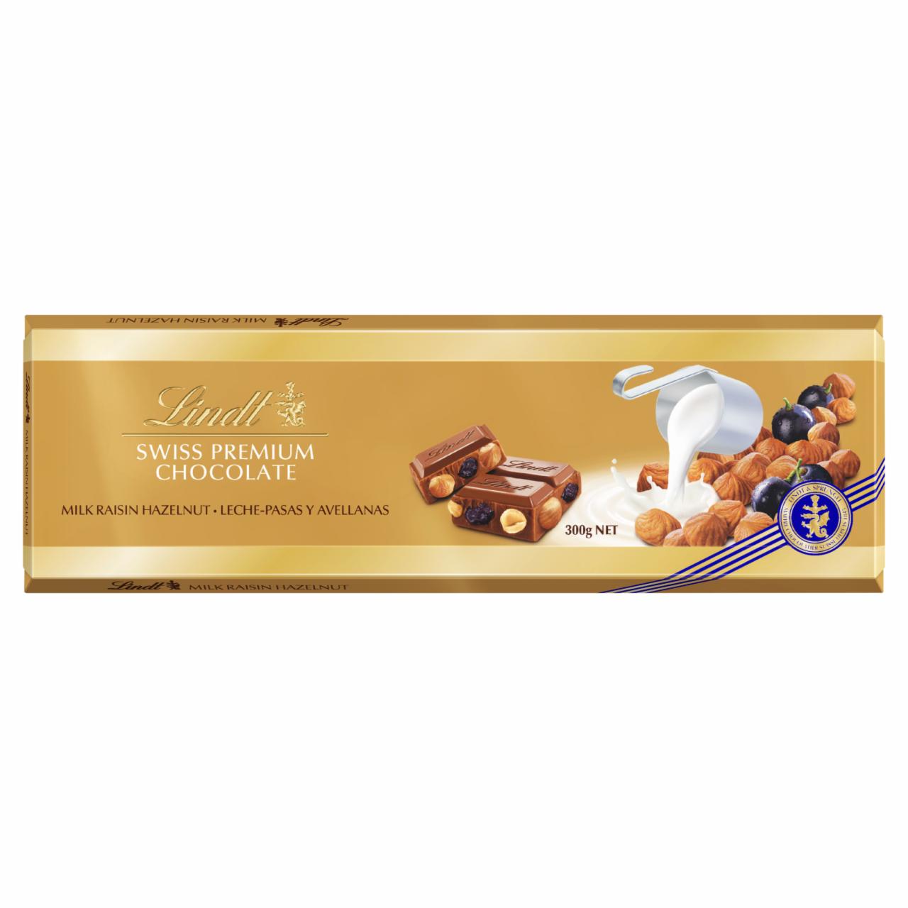 Képek - Lindt tejcsokoládé mazsolával, egész mogyoróval és mandulával 300 g