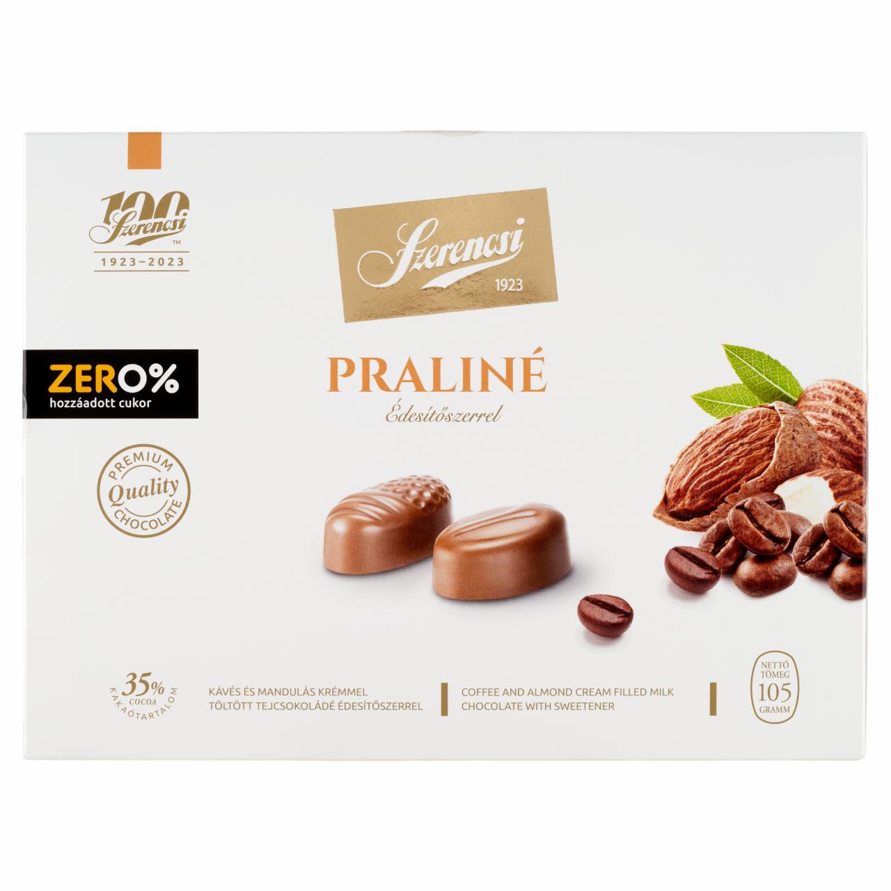 Képek - Szerencsi Zero% praliné kávés és mandulás krémmel töltött tejcsokoládé édesítőszerrel 105 g