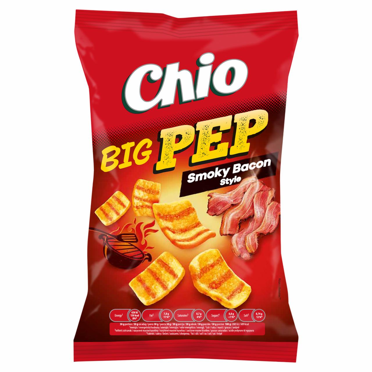 Képek - Chio Big Pep Smoky Bacon Style bacon ízű búza-burgonyasnack 65 g