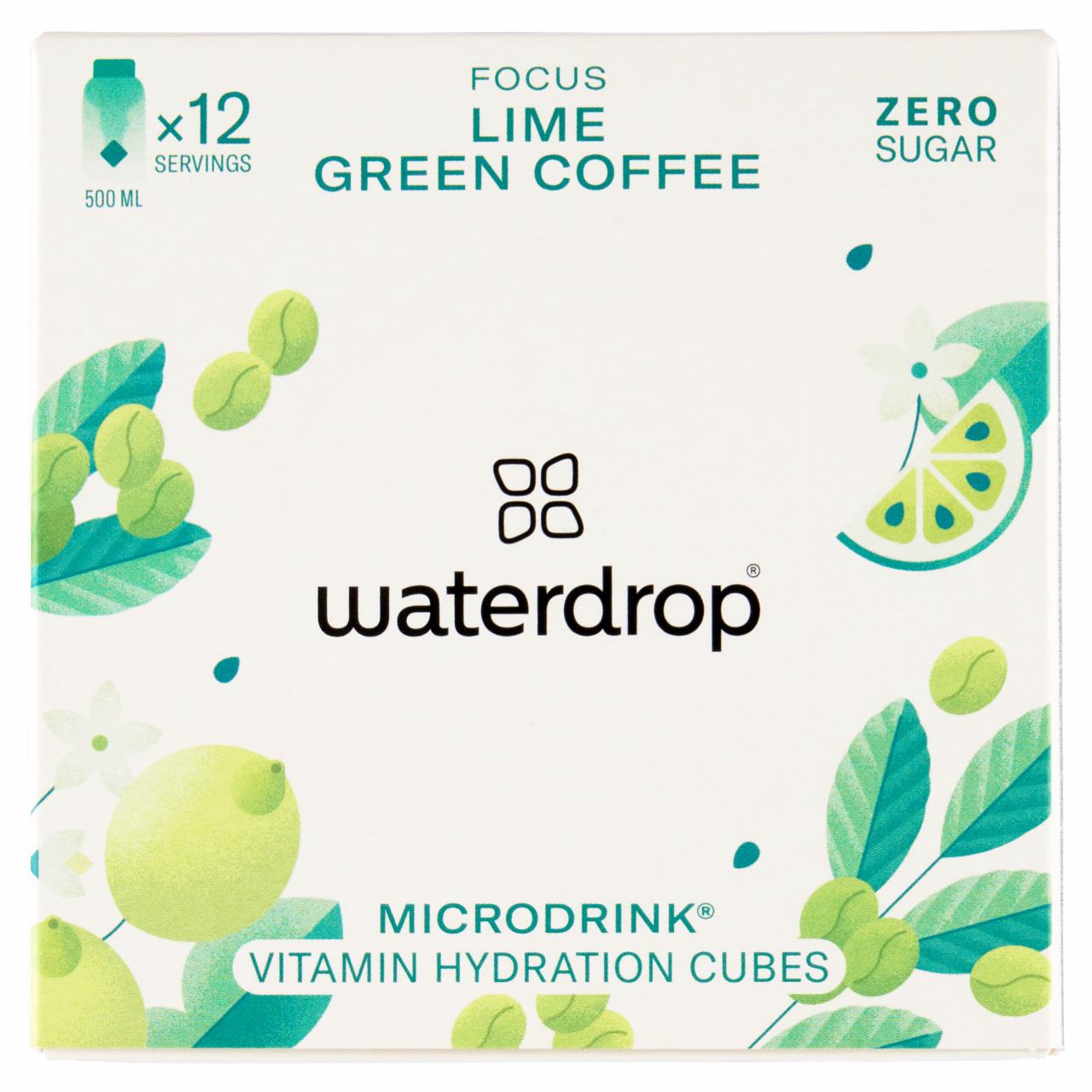 Képek - Waterdrop Focus lime-zöld kávé-citromlevél ízű pezsgő kocka ital készítéséhez 12 x 2,1 g (25,2 g)