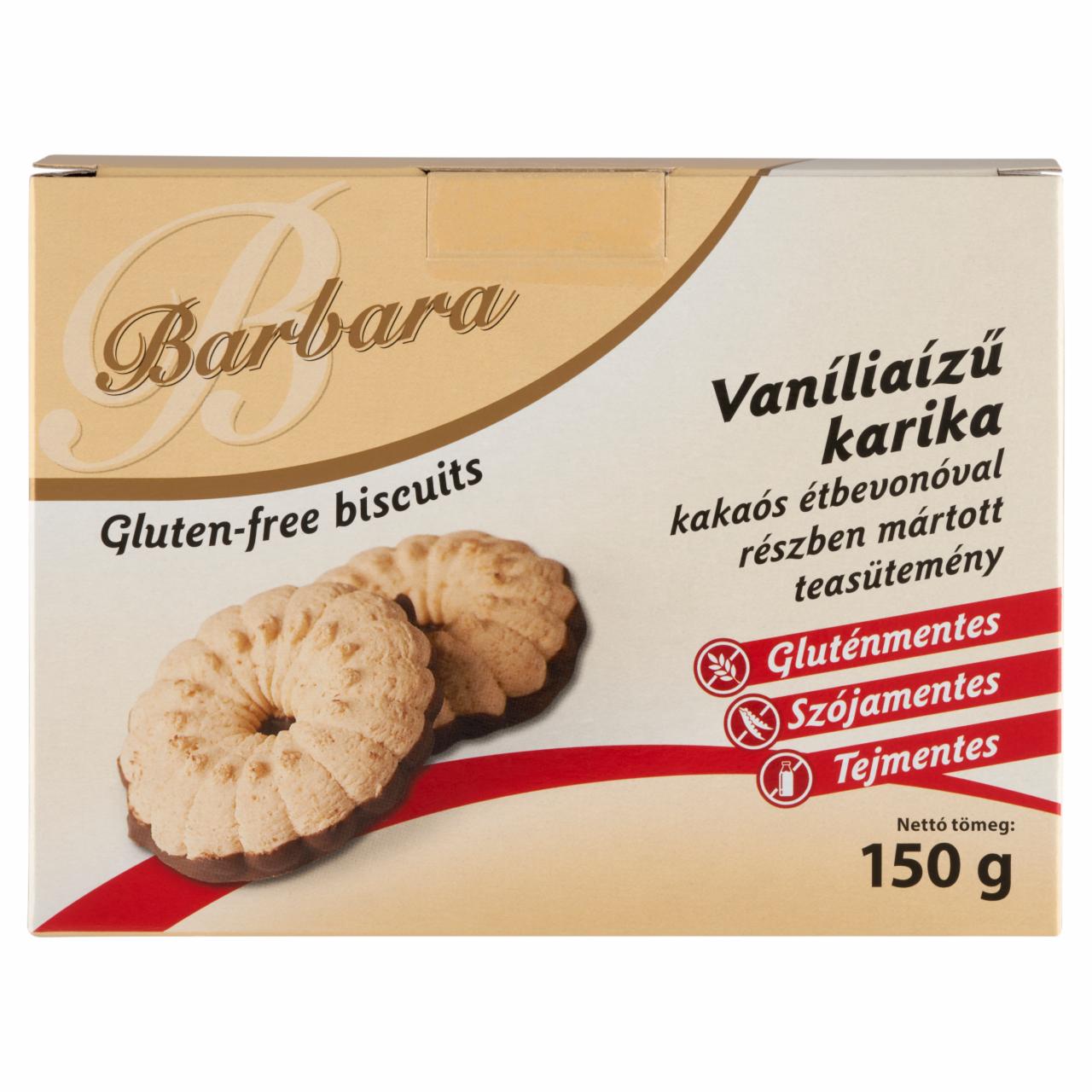 Képek - Barbara gluténmentes vaníliaízű karika kakaós étbevonóval részben mártott teasütemény 150 g