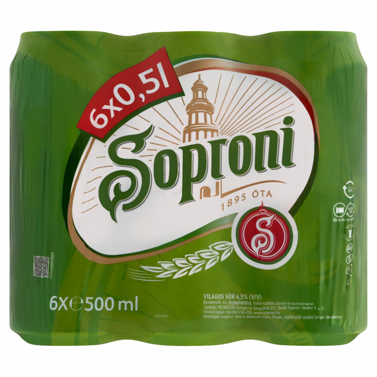 Képek - Soproni világos sör 4,5% 6 x 500 ml