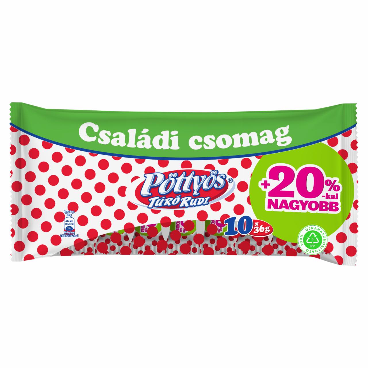 Képek - Pöttyös Túró Rudi családi csomag natúr túródesszert kakaós étbevonattal 10 x 36 g (360 g)