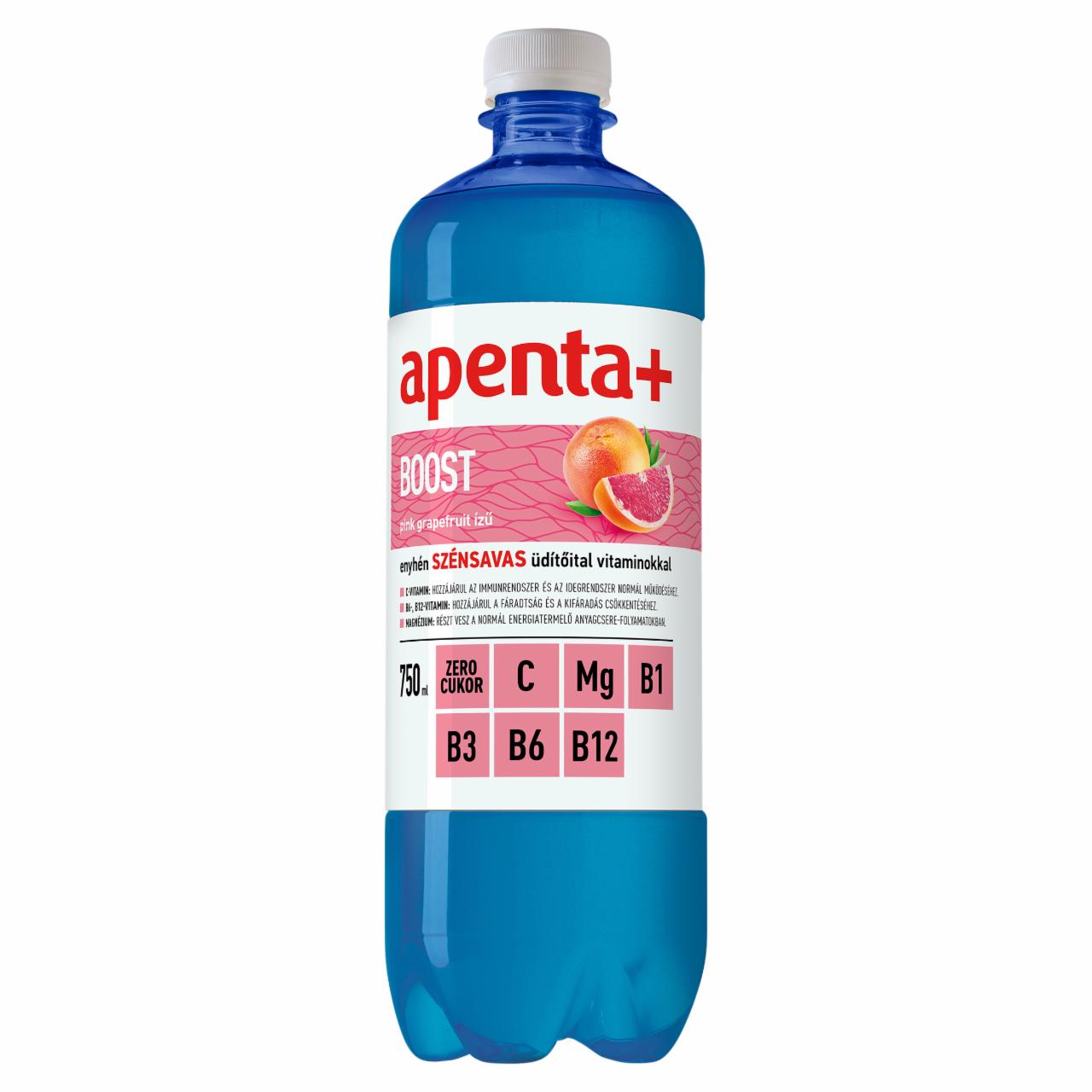 Képek - Apenta+ Boost pink grapefruit ízű, enyhén szénsavas, energiamentes üdítőital édesítőszerekkel 750 ml