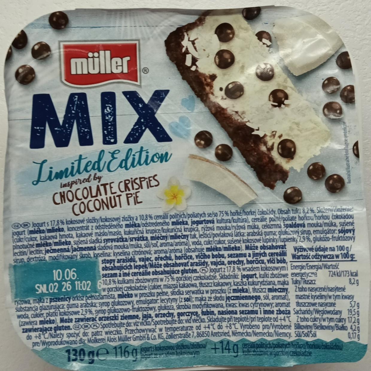 Képek - Müller Mix joghurt kókusz készítménnyel, étcsokoládéval bevont gabonagolyókkal 130 g