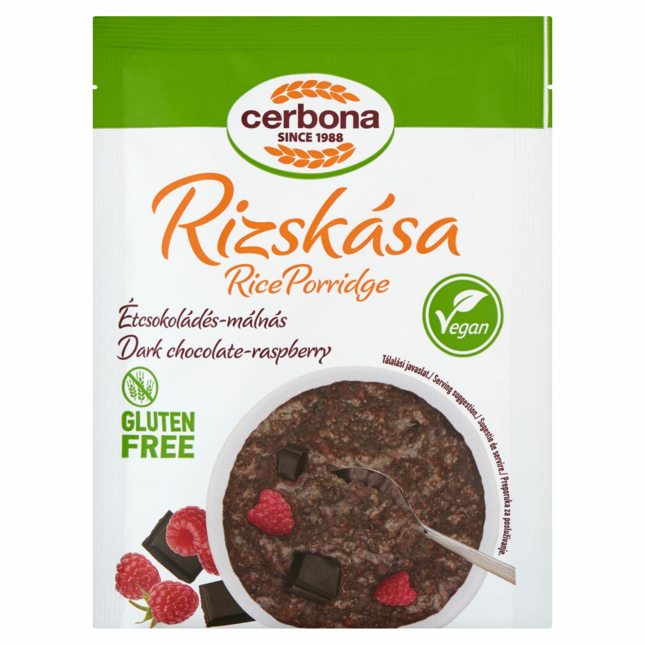 Képek - Cerbona Vegan gluténmentes, étcsokoládés-málnás rizskása 45 g