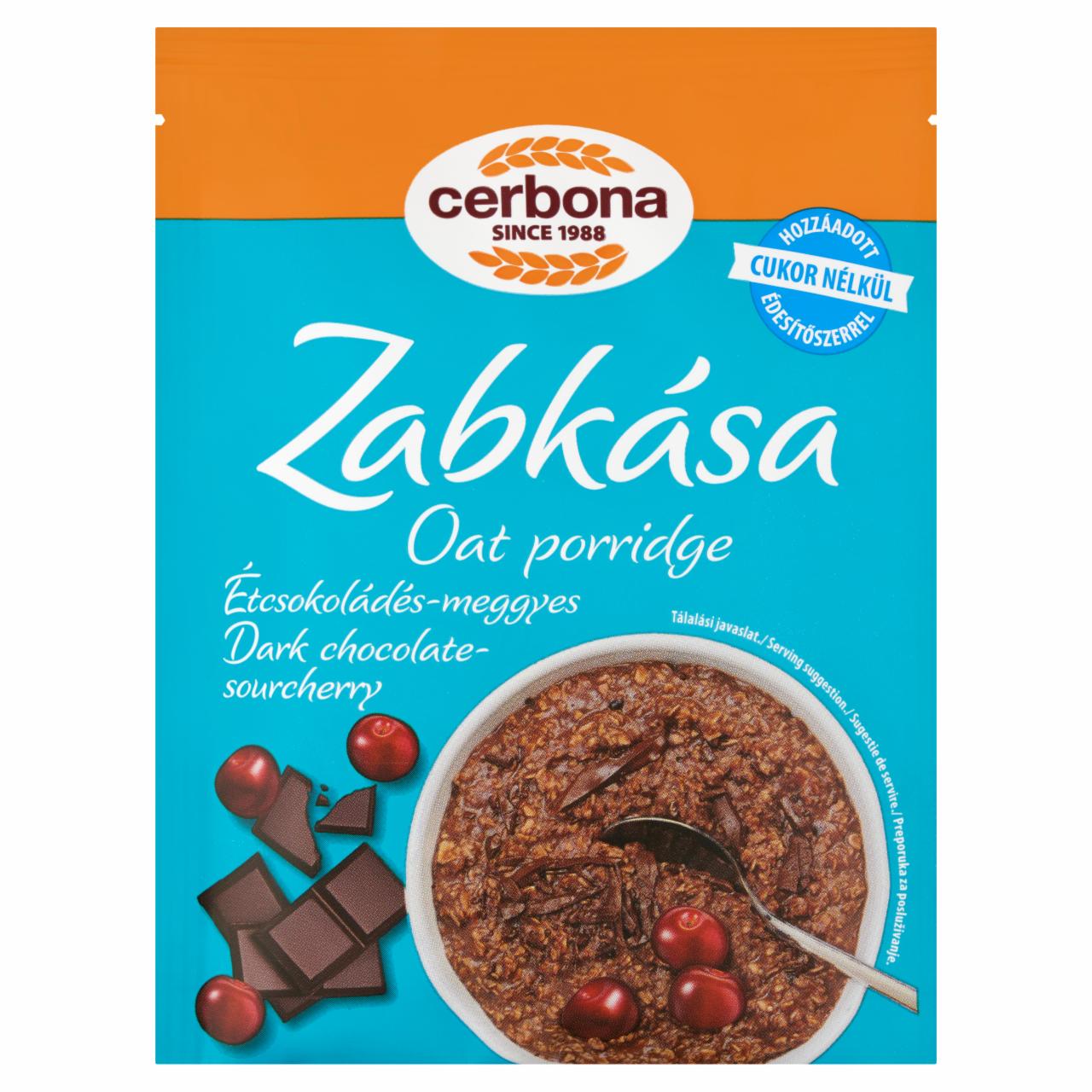 Képek - Cerbona étcsokoládés-meggyes zabkása cukor hozzáadása nélkül, édesítőszerekkel 50 g