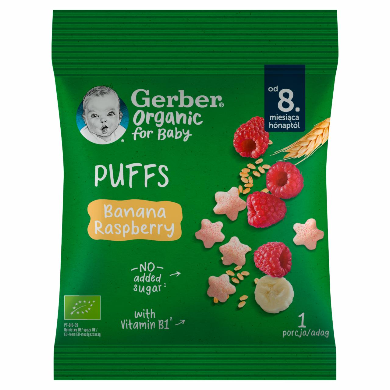 Képek - Gerber Organic banános és málnás bio gabonasnack 8 hónapos kortól 7 g