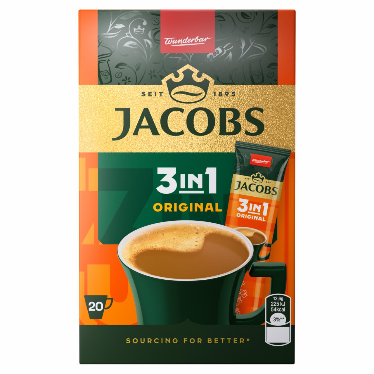 Képek - Jacobs 3in1 Original azonnal oldódó kávéitalpor kávéfehérítővel és cukorral 20 x 12,6 g (252 g)