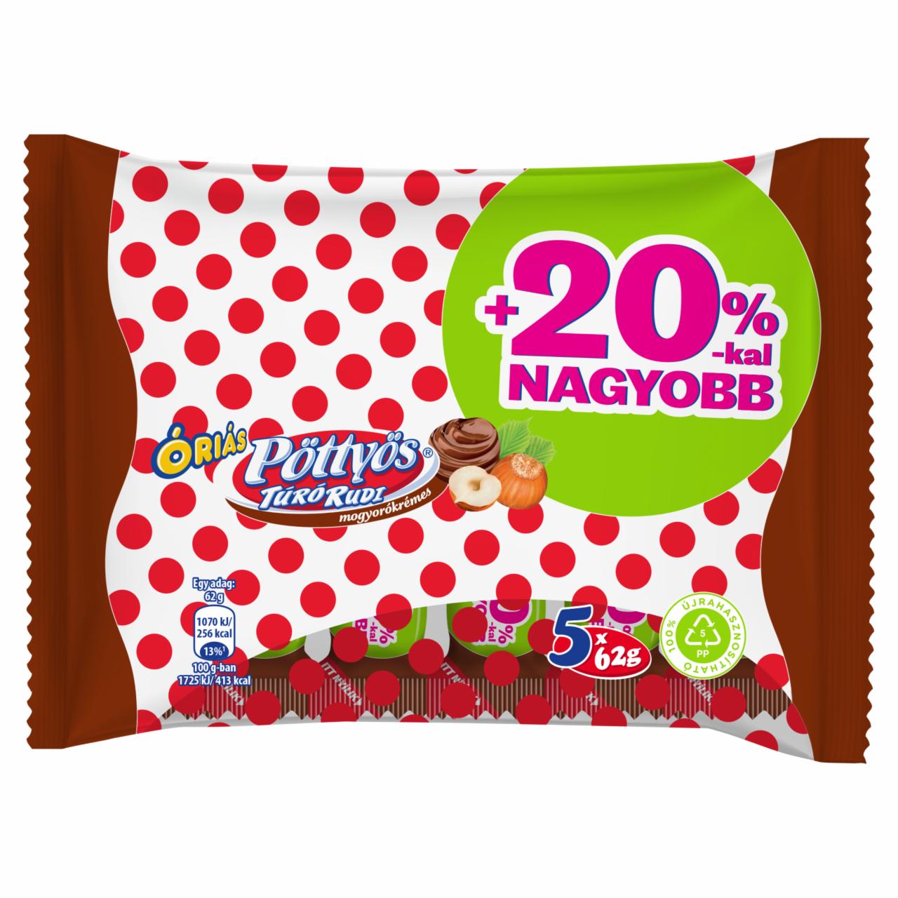 Képek - Pöttyös Óriás Túró Rudi mogyorókrémes túródesszert kakaós étbevonattal 5 x 62 g (310 g)