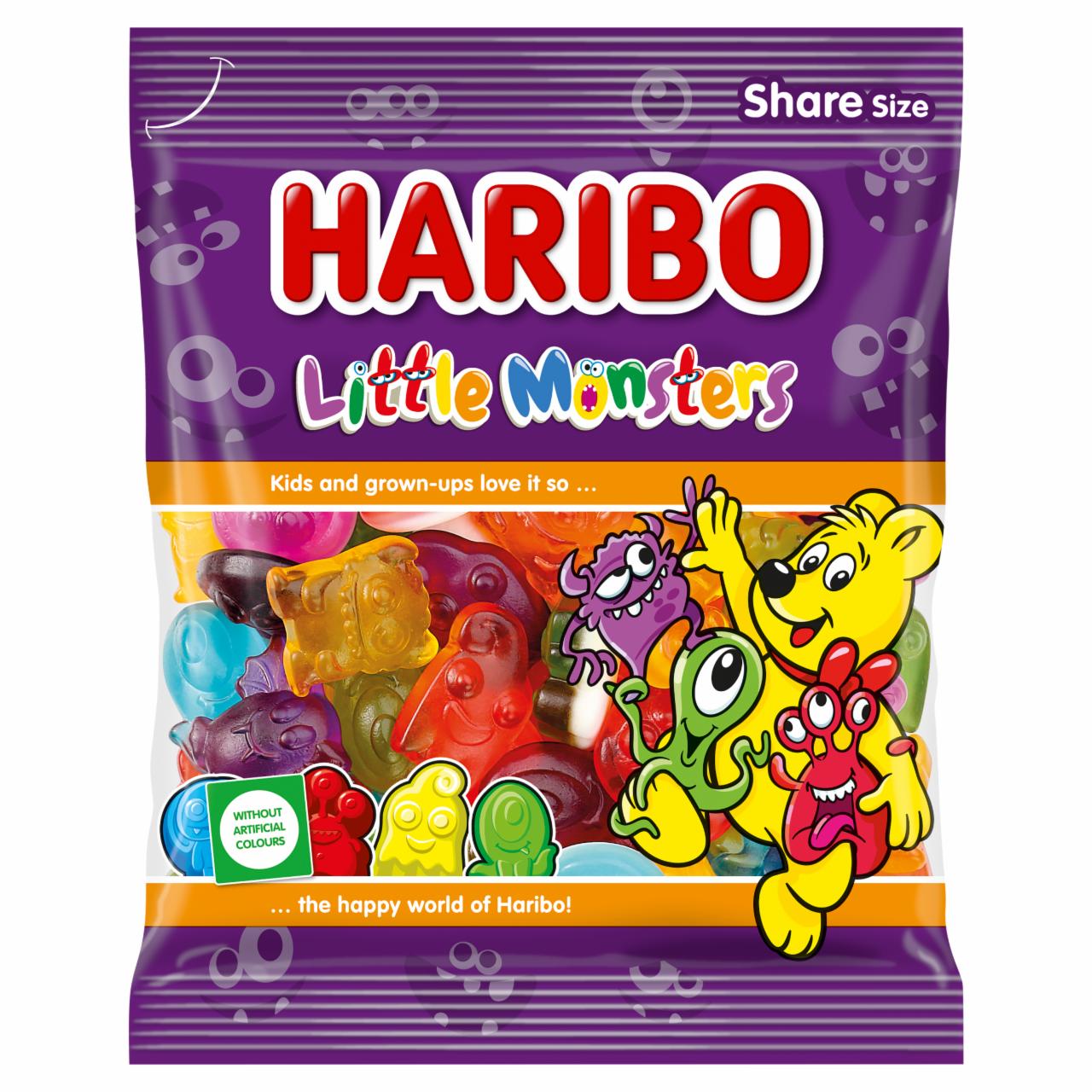 Képek - Haribo Little Monsters gyümölcsízű gumicukorka részben habosított gumicukorka réteggel 160 g