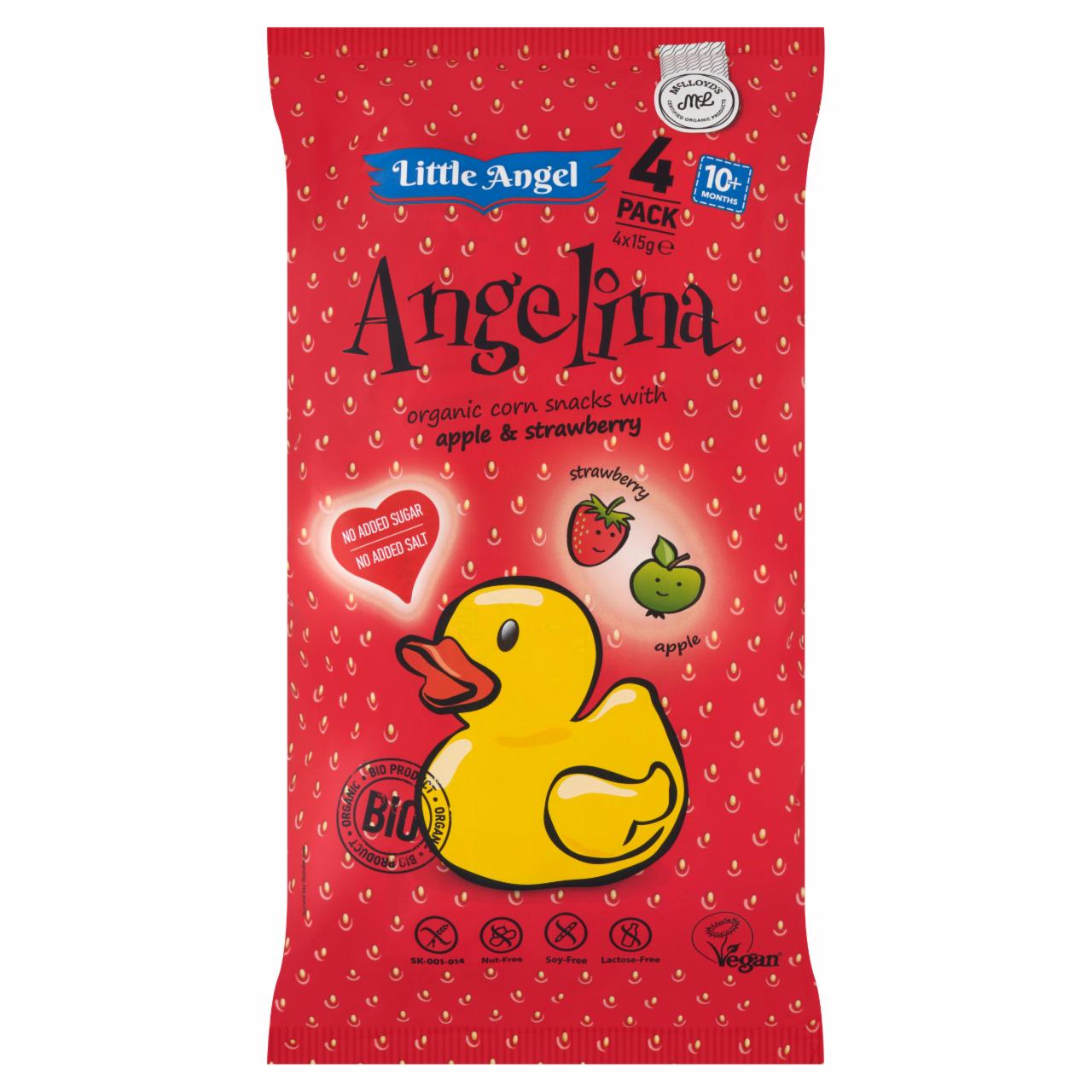 Képek - Little Angel Angelina kukoricás bio snack almás és epres ízesítéssel 4 x 15 g (60 g)